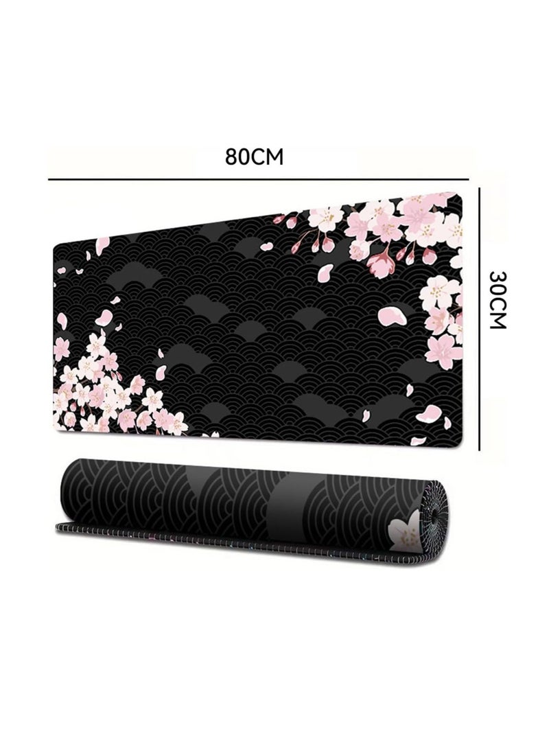 ECVV وسادة ماوس ألعاب ECVV XL - وسادة ماوس كبيرة 80 × 30 سم مع قاعدة مطاطية مضادة للانزلاق للوحة المفاتيح والفأرة، للمنزل والمكتب (زهر الكرز الأسود الموجي) - Image 4
