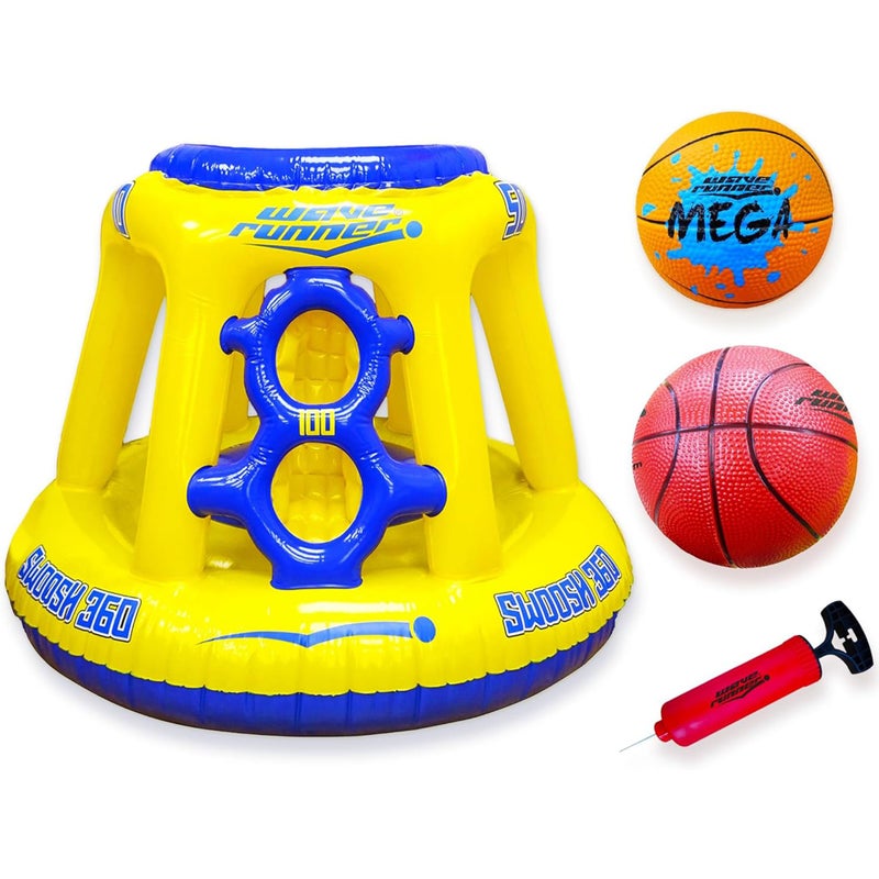 Wave Runner Inflatable Pool Basketball Hoop Set, Poolside Floating Basketball Game with Ball, Water Play and Trick Shots, GAINT Pool Toys and Floats for Swimming Pool Fun - Image 1