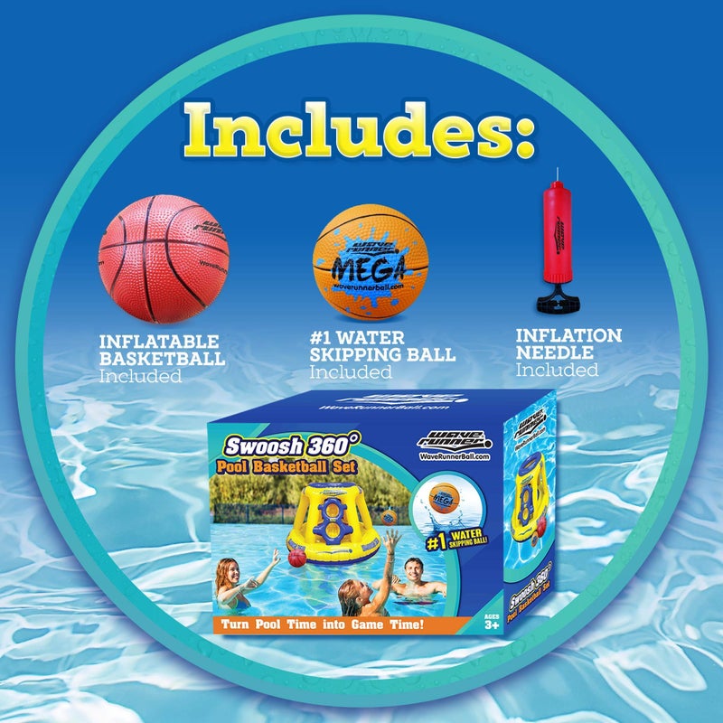 Wave Runner Inflatable Pool Basketball Hoop Set, Poolside Floating Basketball Game with Ball, Water Play and Trick Shots, GAINT Pool Toys and Floats for Swimming Pool Fun - Image 2