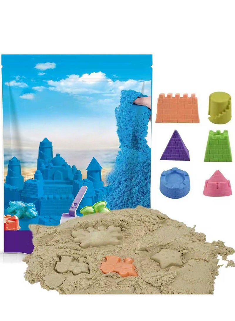 DMG TECH 1KG Play Sand, 6 Pcs Molds, Shape does not scatter, more delicate, does not stick to the hand, Kid's Non Toxic Soft Playsand, Moulding and Creating for Kids Indoors, Outdoors Activity (Sand) - Image 1