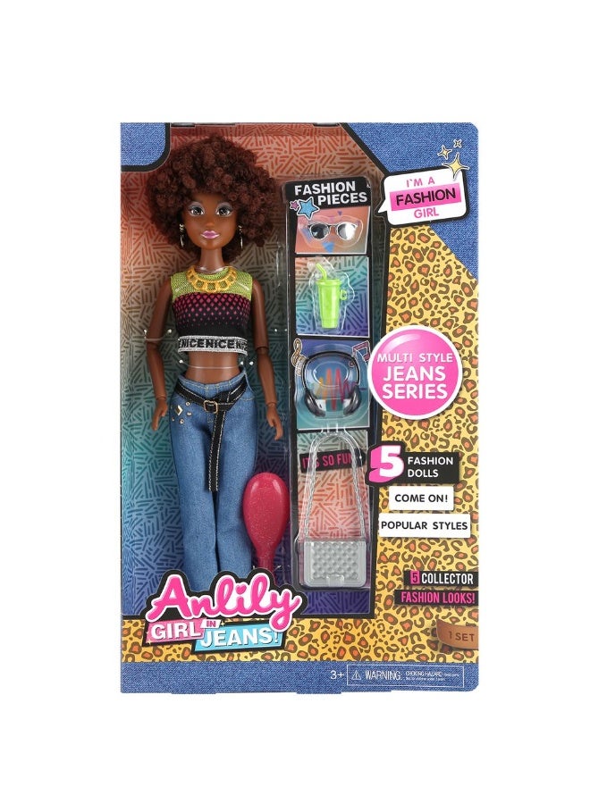 Anlily Jeans Girl In Jeans Fashion Girl 29cm Doll With Jeans Trousers And Accessories - 616083E 