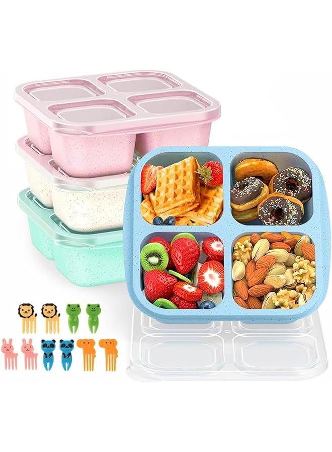 Green Tiger Bento Snack Boxes 4 Pack, Reusable Bento Boxes Kids with 4 Compartments & Fork, Lunch Snack Containers for Kids Adults, Divided Food Storage Containers for School Work Travel (Wheat), B2402008 - Image 1