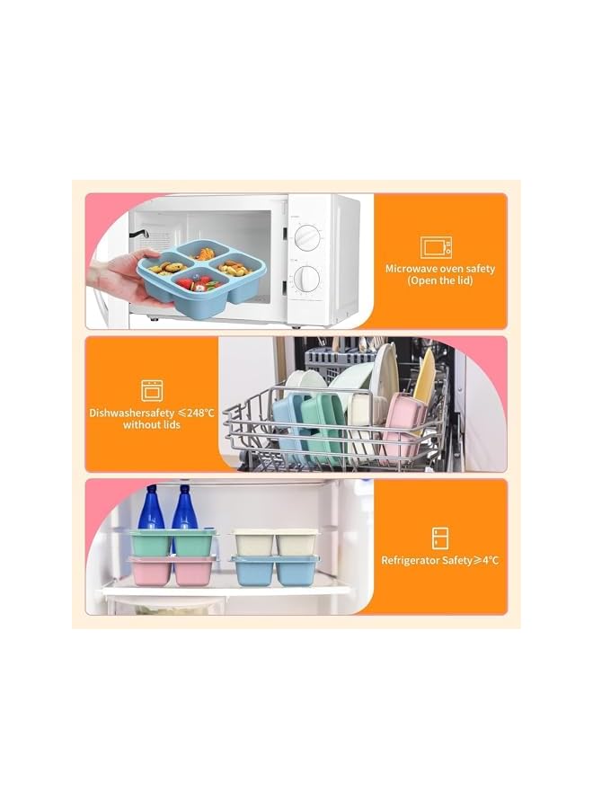 Green Tiger Bento Snack Boxes 4 Pack, Reusable Bento Boxes Kids with 4 Compartments & Fork, Lunch Snack Containers for Kids Adults, Divided Food Storage Containers for School Work Travel (Wheat), B2402008 - Image 5