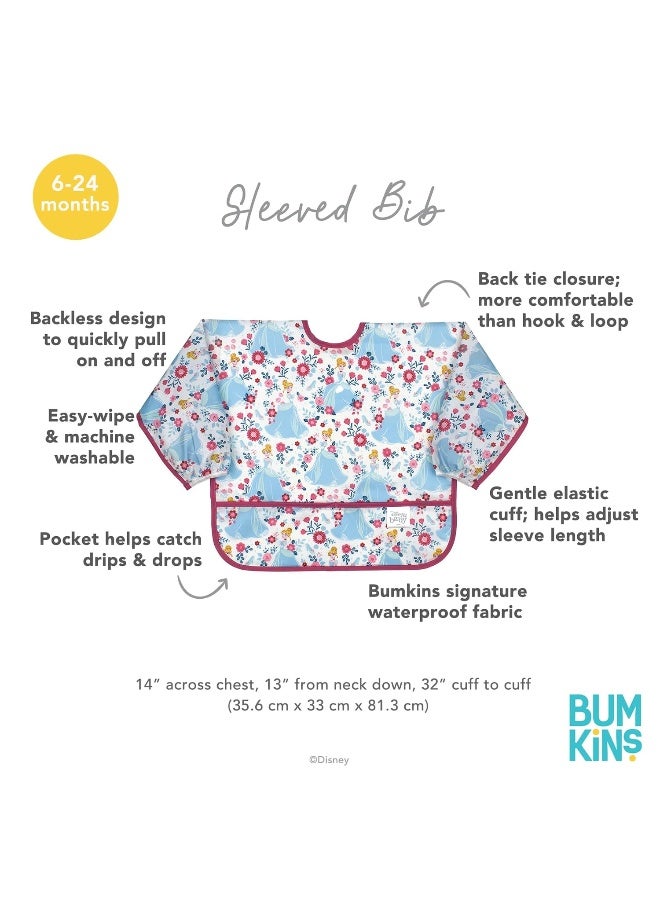 Bumkins Disney Bibs, Baby and Toddler Girls and Boys 6-24 Months, Long Sleeve, Essential Must Have for Eating, Feeding, Mess Saving Lightweight Waterproof Fabric Sleeved Smock, Cinderella - Image 5