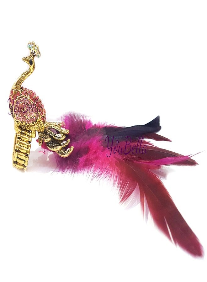 YouBella Jewellery Designer Peacock Feather Adjustable Ring for Girls and Women (Pink) - Image 1