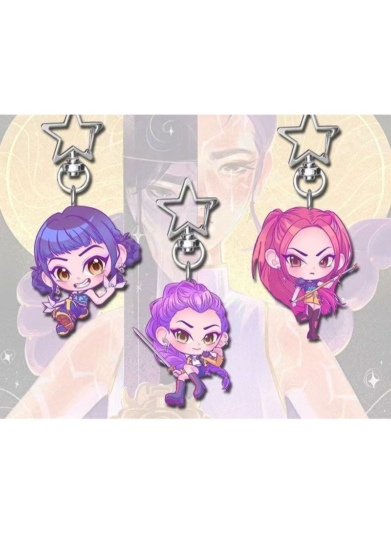 3pcs Kpop Demon Hunt Girl Group Keychain, Cute and Attractive Appearance Level Student Book Packaging Decoration Pendant as a Gift - Image 1