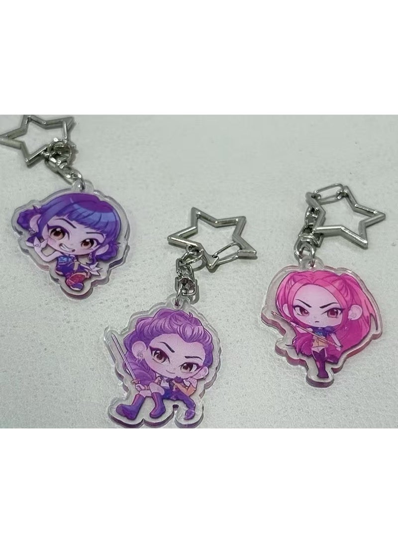3pcs Kpop Demon Hunt Girl Group Keychain, Cute and Attractive Appearance Level Student Book Packaging Decoration Pendant as a Gift - Image 2