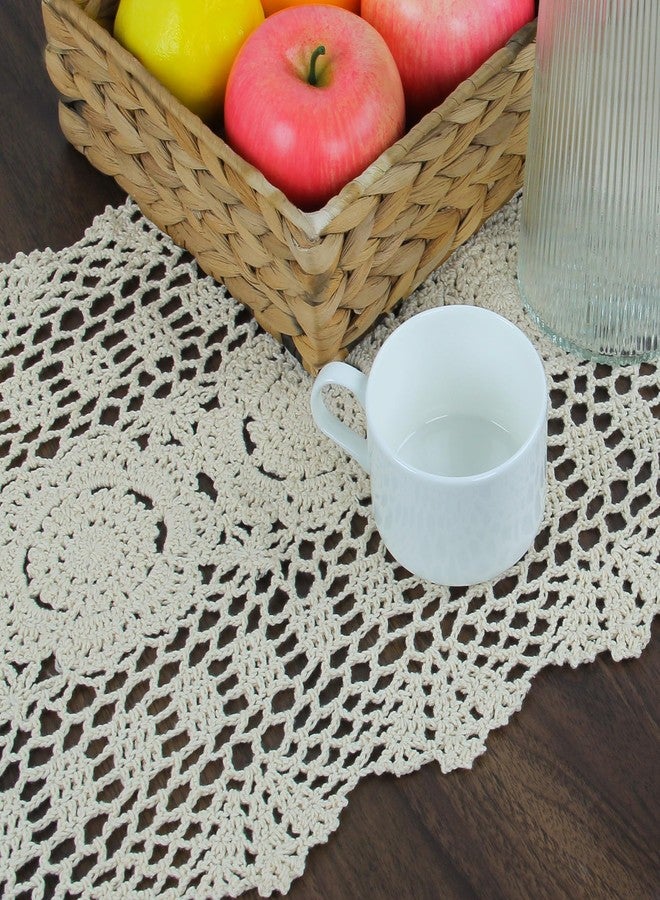 kilofly Handmade Crochet Lace Rectangular Table Runner 11 x 59 Inch, Beige - Image 5