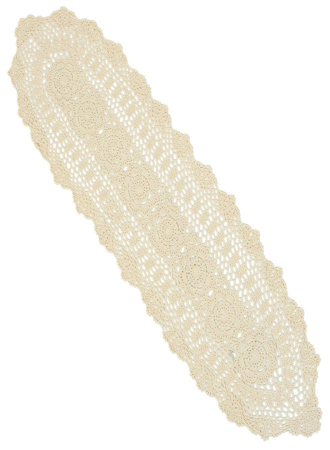 kilofly Handmade Crochet Lace Rectangular Table Runner 11 x 59 Inch, Beige - Image 1