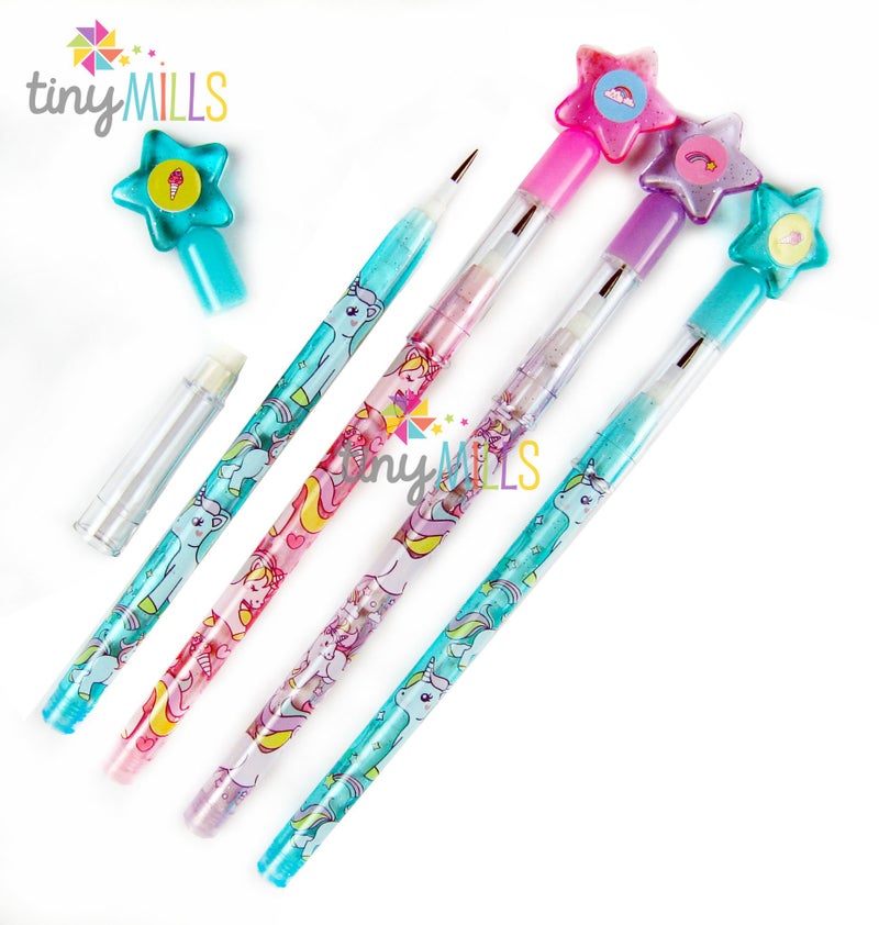 TINYMILLS 24 Pcs Unicorn Stackable Push Pencil Assortment with Eraser for Unicorn Pink Birthday Party Favor Prize Carnival Goodie Bag Stuffers Classroom Rewards Pinata Fillers - Image 2