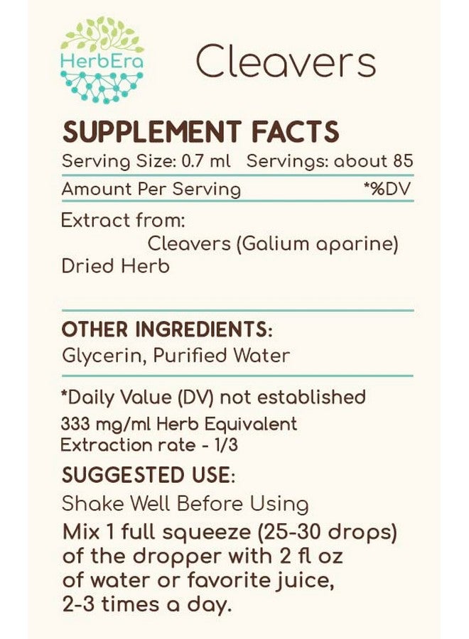 HerbEra Cleavers B60 Alcoholfree Herbal Extract Tincture Concentrated Liquid Drops Natural Cleavers (Galium Aparine) Dried Herb (2 Fl Oz) - Image 3