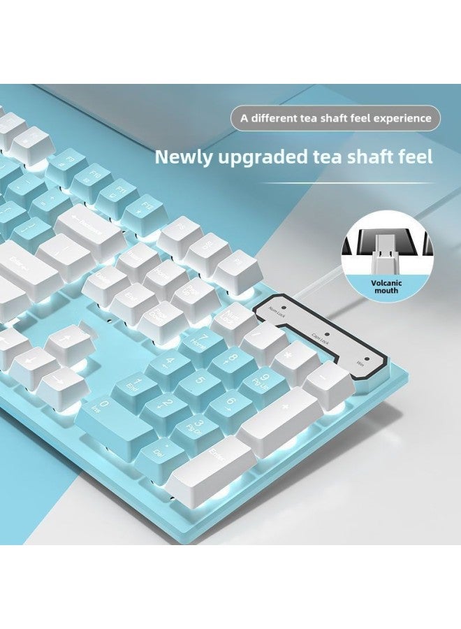 Mechanical Feel Game Backlit E-sports Office USB External Full-size Blue And White Double White Wired Keyboard-Color:Pink White Light Keyboard  - Single Keyboard - Image 4