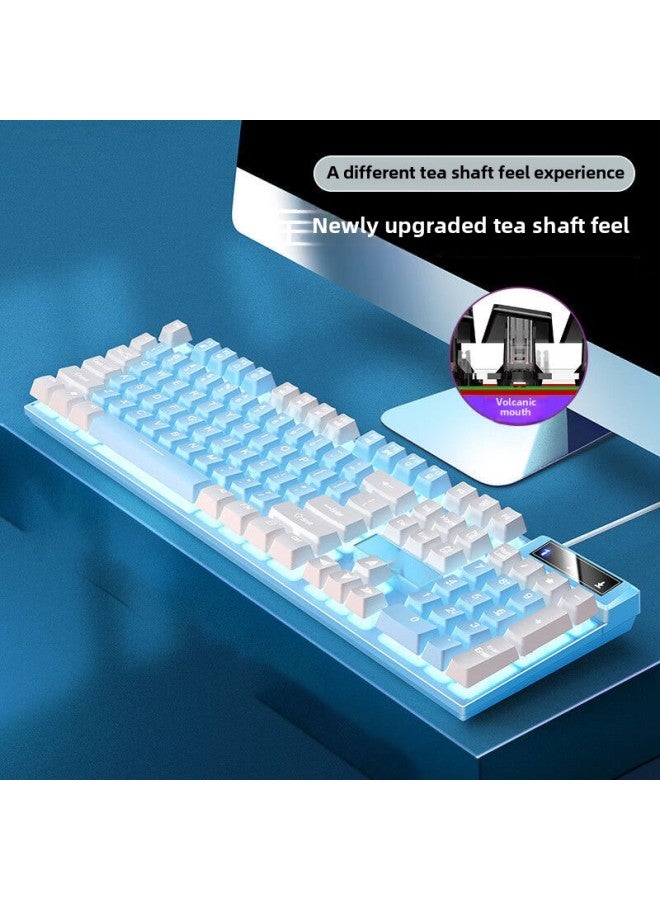 Mechanical Feel Game Backlit E-sports Office USB External Full-size Blue And White Double White Wired Keyboard-Color:Pink White Light Keyboard  - Single Keyboard - Image 2