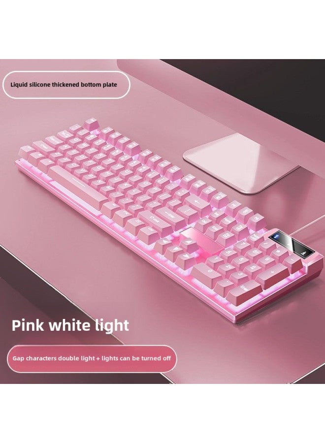 Mechanical Feel Game Backlit E-sports Office USB External Full-size Blue And White Double White Wired Keyboard-Color:Pink White Light Keyboard  - Single Keyboard - Image 1