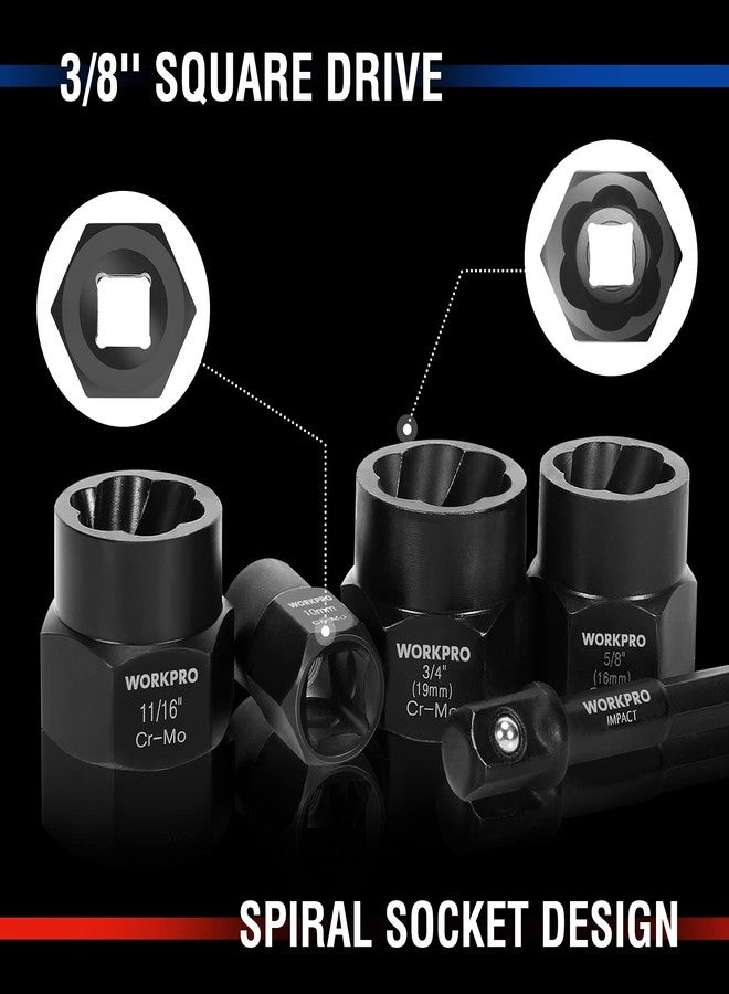 ووركبرو مجموعة أدوات إزالة البراغي والصواميل من WORKPRO، مكونة من 15 قطعة، أداة استخراج براغي بقطر 3/8 بوصة لإزالة البراغي والصواميل المقشرة والتالفة والمستديرة والصدئة - Image 3