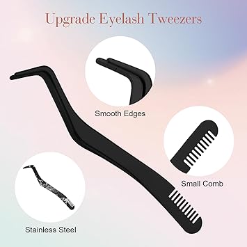simarro 3 Pcs Eyelash Applicator Tool Set False Eyelashes Applicator Tool Remover Clip Professional Eyelashes Tweezers Curved Eyelash Eyebrow Curler for Beginners Makeup Artists Black - Image 2