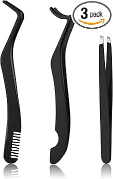 simarro 3 Pcs Eyelash Applicator Tool Set False Eyelashes Applicator Tool Remover Clip Professional Eyelashes Tweezers Curved Eyelash Eyebrow Curler for Beginners Makeup Artists Black - Image 1