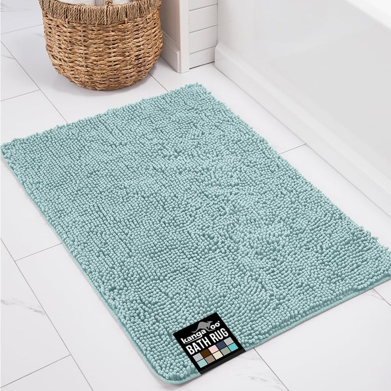 KANGAROO Bathroom Rugs, Chenille Soft Absorbent Bath Rug, Shaggy Shower Mat, Quick Dry Machine Wash Bathmat, Plush Carpet Mats for Tub, Bathtub and Room Home Decor Accessories, 24x17, Seafoam - Image 1