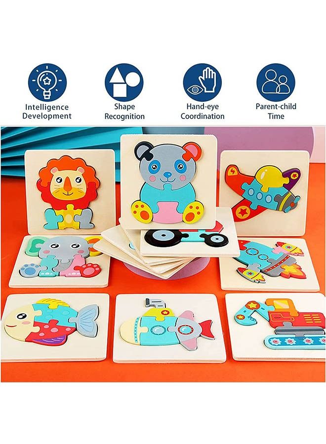12 Pack Wooden Puzzles Toddler Toys for Kids 1-3 Years Old, Jigsaw Puzzles Learning Toys for Boys and Girls, Montessori Toys Color Shapes Early Learning Educational Gift
