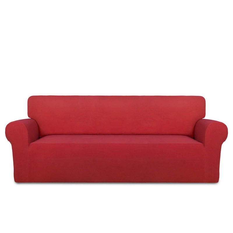 PureFit Super Stretch Sofa Slipcover Spandex Non Slip Soft Couch Sofa Cover Washable Furniture Protector with Non Skid Foam and Elastic Bottom for Kids Pets Sofa Red