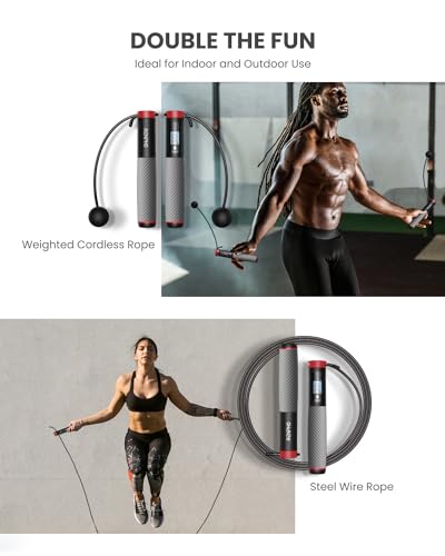 RENPHO Smart Skipping Rope with Counter Adjustable Jump Ropes for Fitness Skip Rope with APP Data Analysis Workout Equipment for Women Men Adult Kids Burn Calories Gym MMA Grey - Image 3