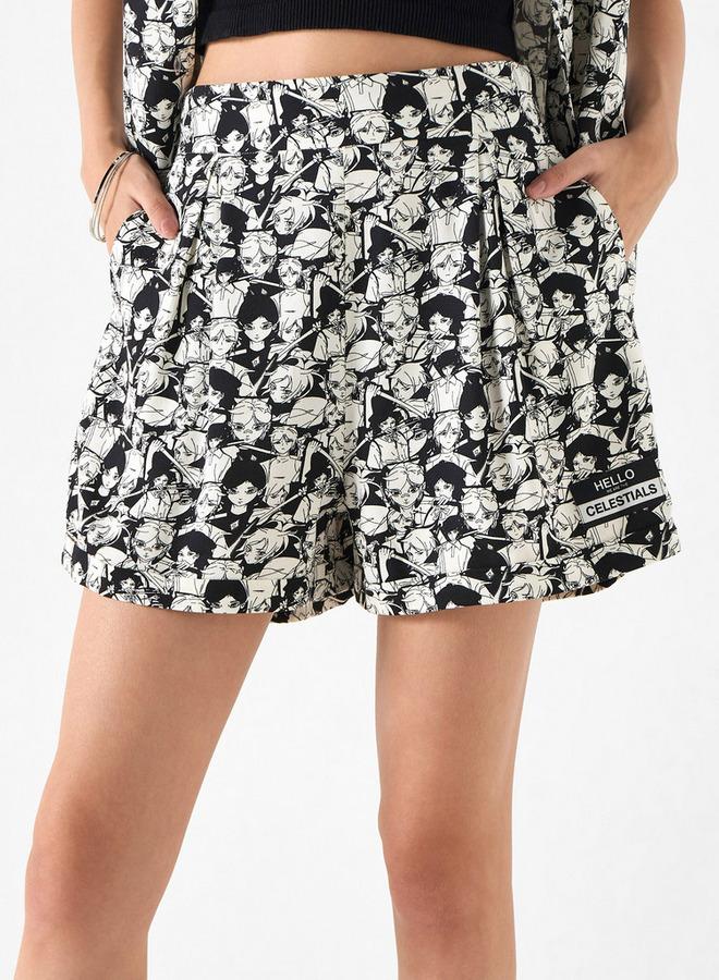 SP Characters All-Over The Celestials Print Shorts with Semi-Elasticated Waistband and Pockets - Image 1