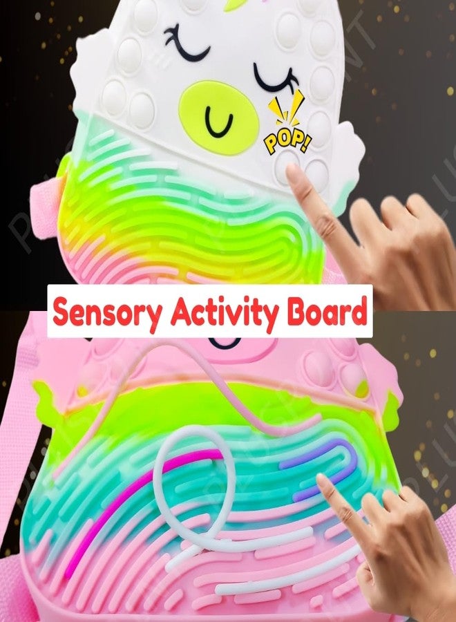PLUSPOINT Cute Unicorn Pop Bag Colorful Silicone Backpack for Kids Fun Kindergarten School Bag Bubble Pop It Purse with Cheerful Design Toddler Backpack for Kids (Unicorn Pouch) - Image 4