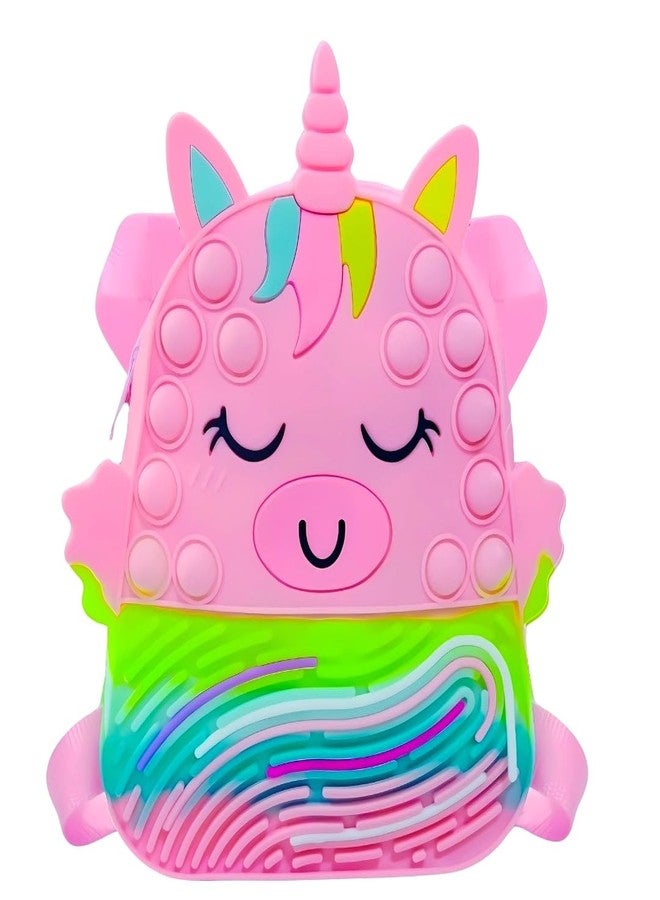 PLUSPOINT Cute Unicorn Pop Bag Colorful Silicone Backpack for Kids Fun Kindergarten School Bag Bubble Pop It Purse with Cheerful Design Toddler Backpack for Kids (Unicorn Pouch) - Image 1