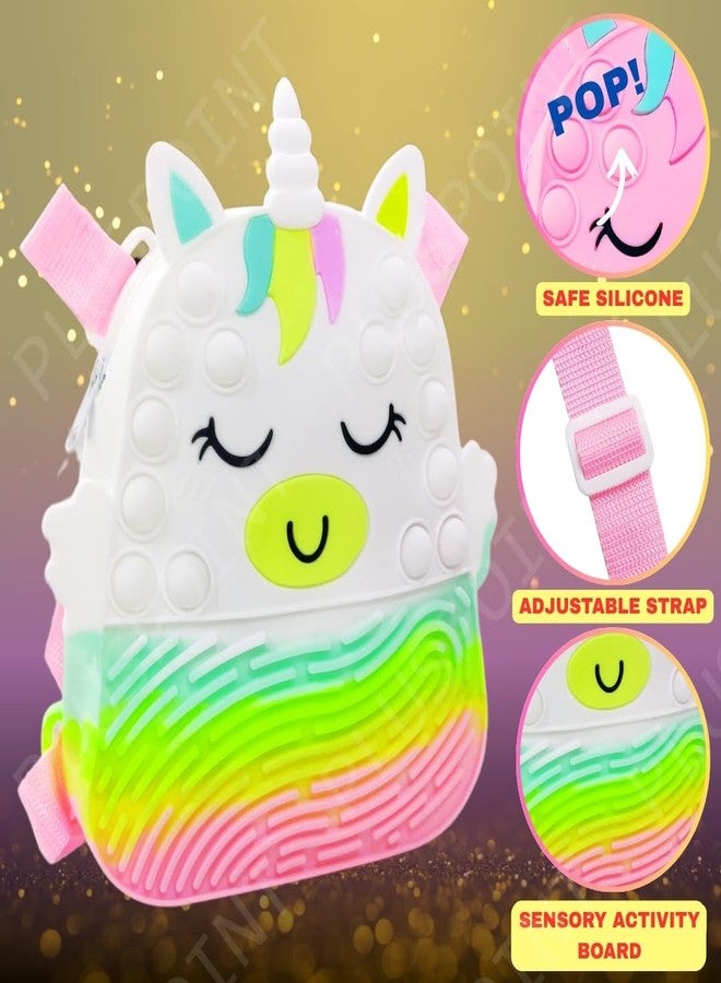 PLUSPOINT Cute Unicorn Pop Bag Colorful Silicone Backpack for Kids Fun Kindergarten School Bag Bubble Pop It Purse with Cheerful Design Toddler Backpack for Kids (Unicorn Pouch) - Image 3