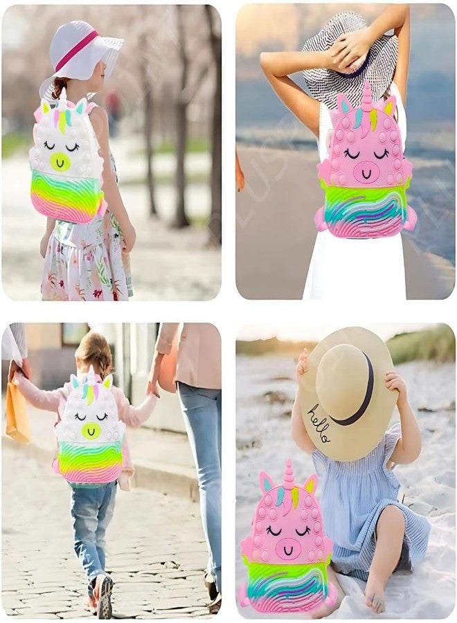 PLUSPOINT Cute Unicorn Pop Bag Colorful Silicone Backpack for Kids Fun Kindergarten School Bag Bubble Pop It Purse with Cheerful Design Toddler Backpack for Kids (Unicorn Pouch) - Image 2