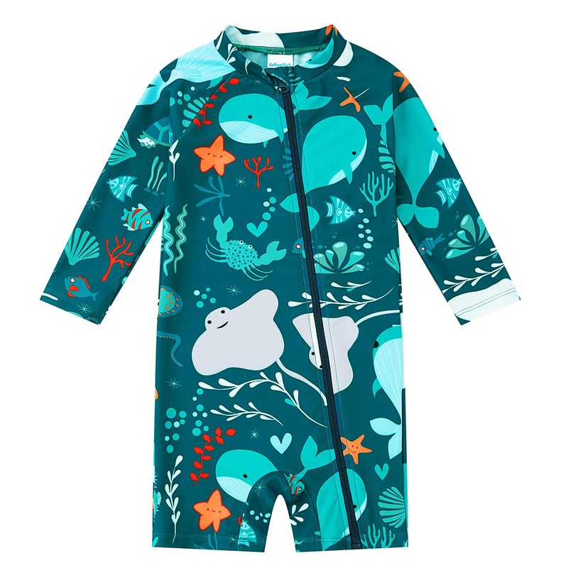 upandfast Baby Boy Swimsuit UPF 50+ Sun Protection, Baby Boys Rash Guard, Baby Beach Essentials, Toddler Bathing Suit Boy (Dark Green, 18-24 Months) - Image 1