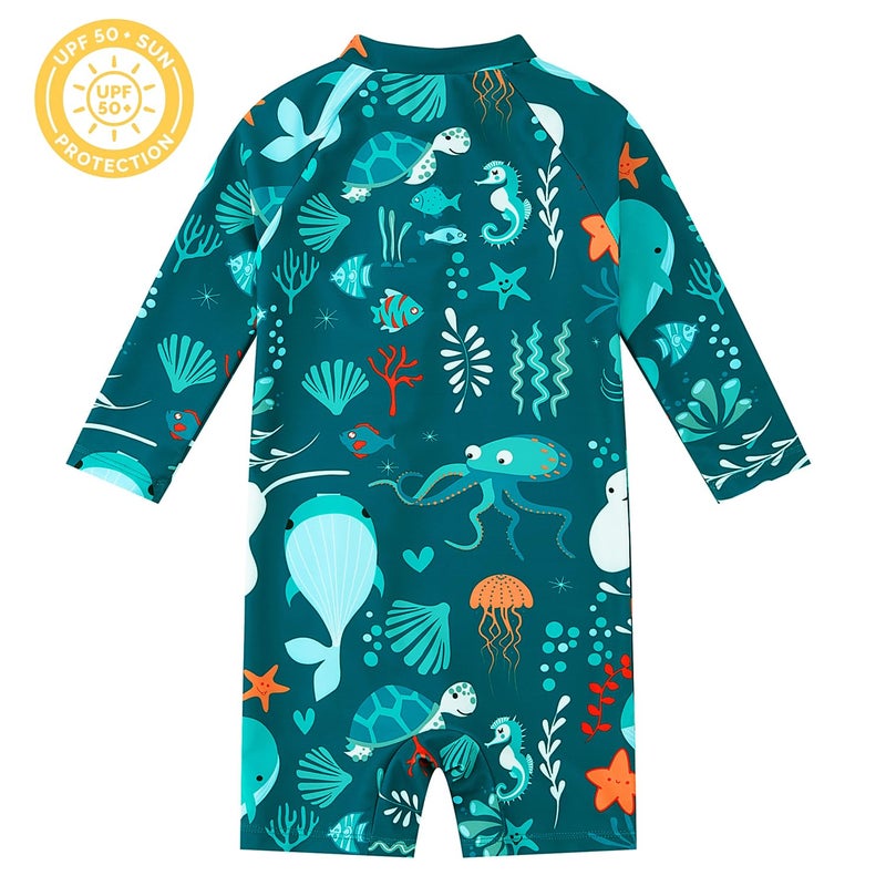 upandfast Baby Boy Swimsuit UPF 50+ Sun Protection, Baby Boys Rash Guard, Baby Beach Essentials, Toddler Bathing Suit Boy (Dark Green, 18-24 Months) - Image 2