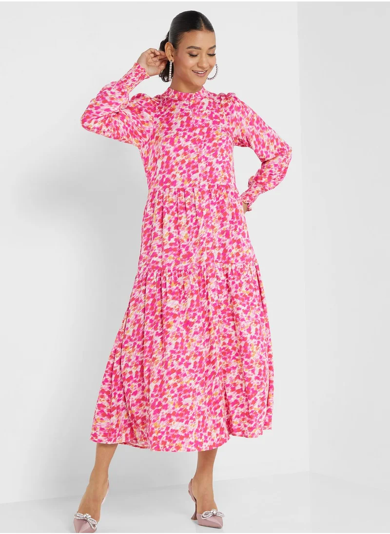 YAS Floral Printed Puff Sleeve Dress