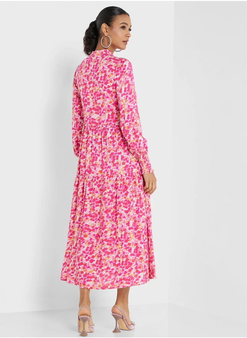 YAS Floral Printed Puff Sleeve Dress