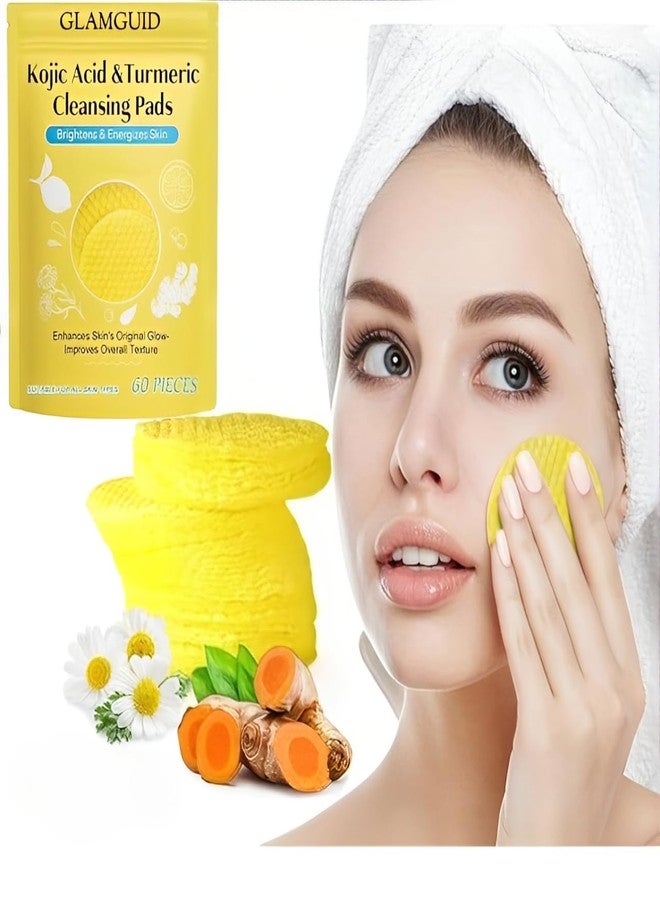 GLAMGUID Kojic Acid and Turmearic Cleansing Peds, Turmearic Cleansing Peds with Vitamin B5, Vitamin C, Turmearic Peds Infused Foaming Exfoliating Peds, Turmearic Lemon Chamomile Peds for Face -60PCS (Pack of 1) - Image 1