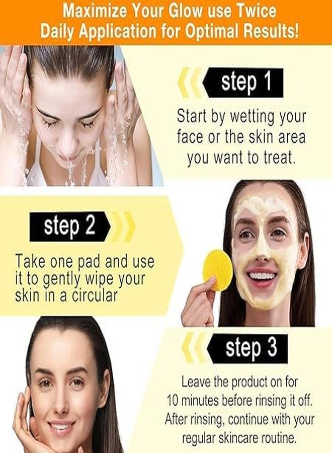 GLAMGUID Kojic Acid and Turmearic Cleansing Peds, Turmearic Cleansing Peds with Vitamin B5, Vitamin C, Turmearic Peds Infused Foaming Exfoliating Peds, Turmearic Lemon Chamomile Peds for Face -60PCS (Pack of 1) - Image 3