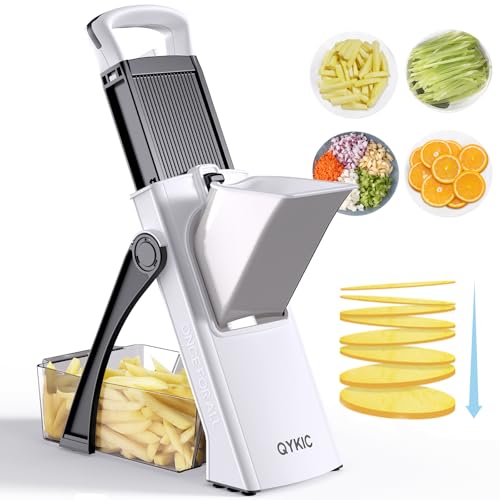 QYKIC Upgrade Safe Mandoline Slicer for Kitchen, Vegetable Chopper Slicer, Potato Slicer Thickness Adjuster, French Fry Cutter, Veggie Onion Dicer Faster Kitchen Mandolin for Meal Prep (White) - Image 1