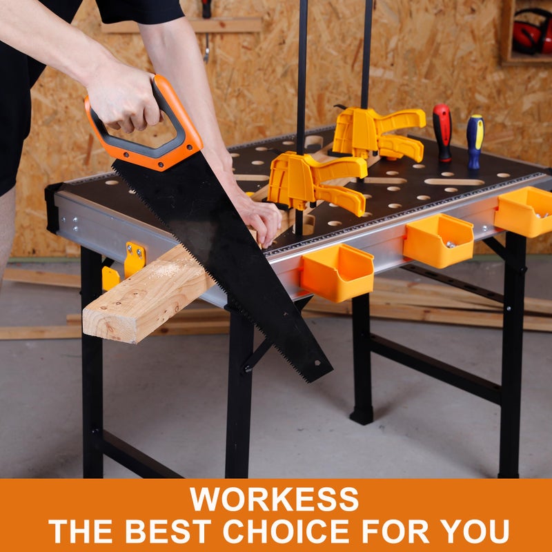 WORKESS Portable Workbench 1000Lbs Capacity Heavy Duty Folding Work Table with 2 Quick Clamps, 4 Bench Dogs, 3 Tool Boxes for Garage Easy Storage - Image 5