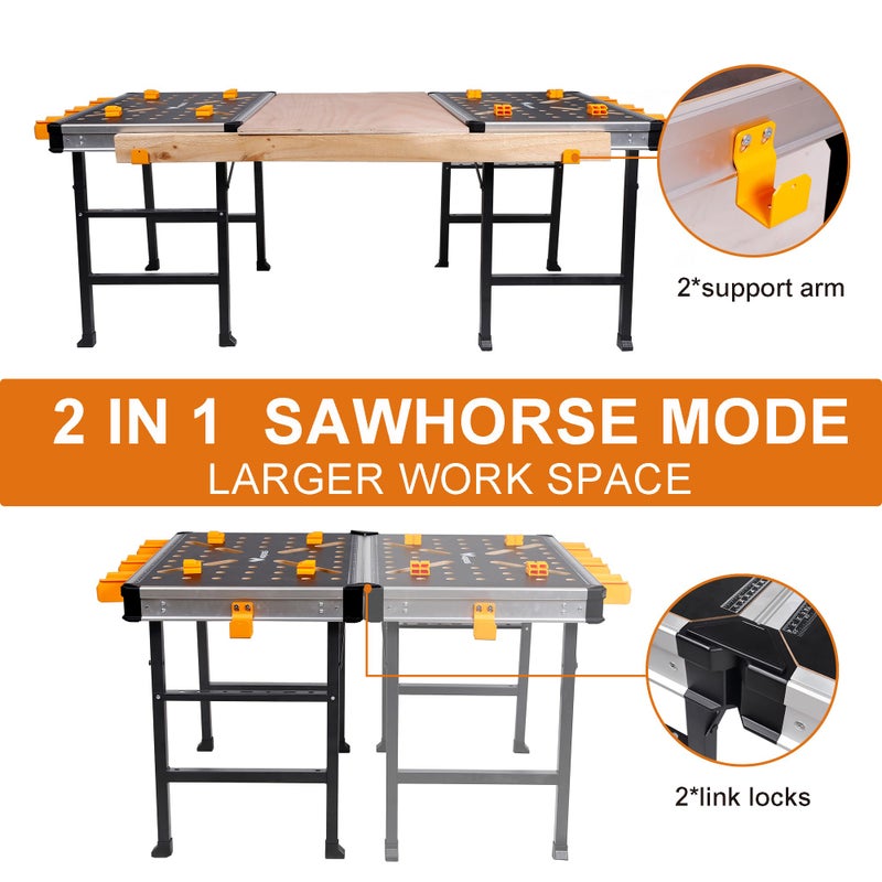 WORKESS Portable Workbench 1000Lbs Capacity Heavy Duty Folding Work Table with 2 Quick Clamps, 4 Bench Dogs, 3 Tool Boxes for Garage Easy Storage - Image 4