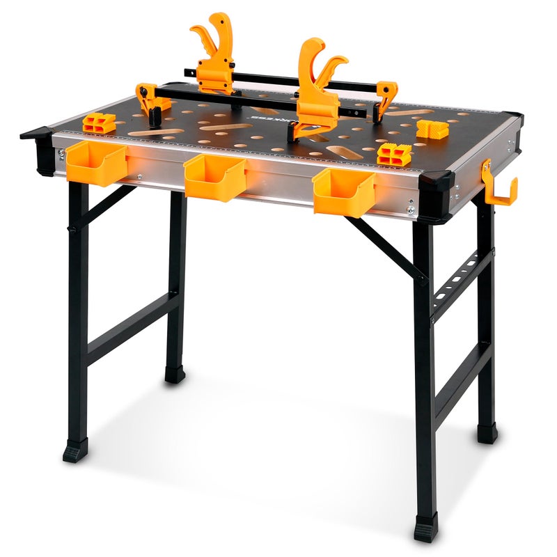 WORKESS Portable Workbench 1000Lbs Capacity Heavy Duty Folding Work Table with 2 Quick Clamps, 4 Bench Dogs, 3 Tool Boxes for Garage Easy Storage - Image 1