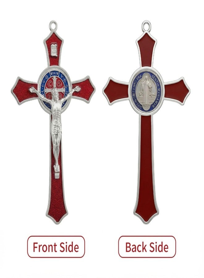 TALPGOD 7 Inch St Benedict Crucifix Red,Crucifix Wall Cross for Catholic Decor,Jesus Christ Hanging Cross Wall Art Decor,Escapularios Catolicos,Saint Benedict Medal for Home Decoration - Image 3