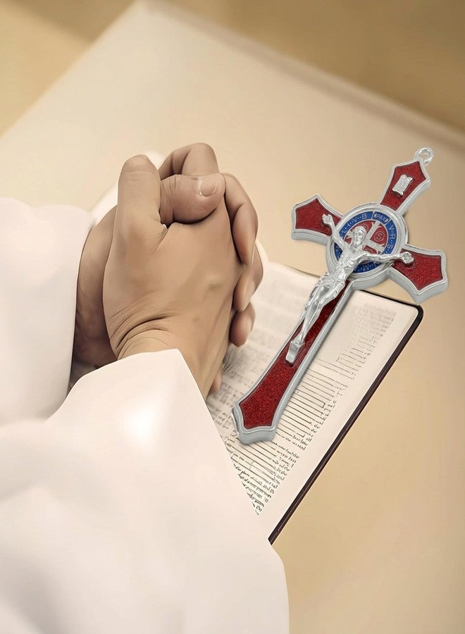 TALPGOD 7 Inch St Benedict Crucifix Red,Crucifix Wall Cross for Catholic Decor,Jesus Christ Hanging Cross Wall Art Decor,Escapularios Catolicos,Saint Benedict Medal for Home Decoration - Image 5