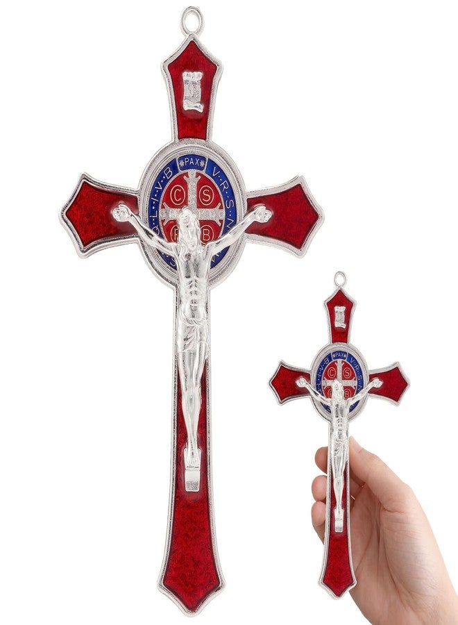 TALPGOD 7 Inch St Benedict Crucifix Red,Crucifix Wall Cross for Catholic Decor,Jesus Christ Hanging Cross Wall Art Decor,Escapularios Catolicos,Saint Benedict Medal for Home Decoration - Image 1