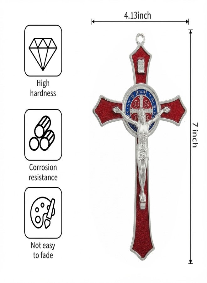 TALPGOD 7 Inch St Benedict Crucifix Red,Crucifix Wall Cross for Catholic Decor,Jesus Christ Hanging Cross Wall Art Decor,Escapularios Catolicos,Saint Benedict Medal for Home Decoration - Image 2