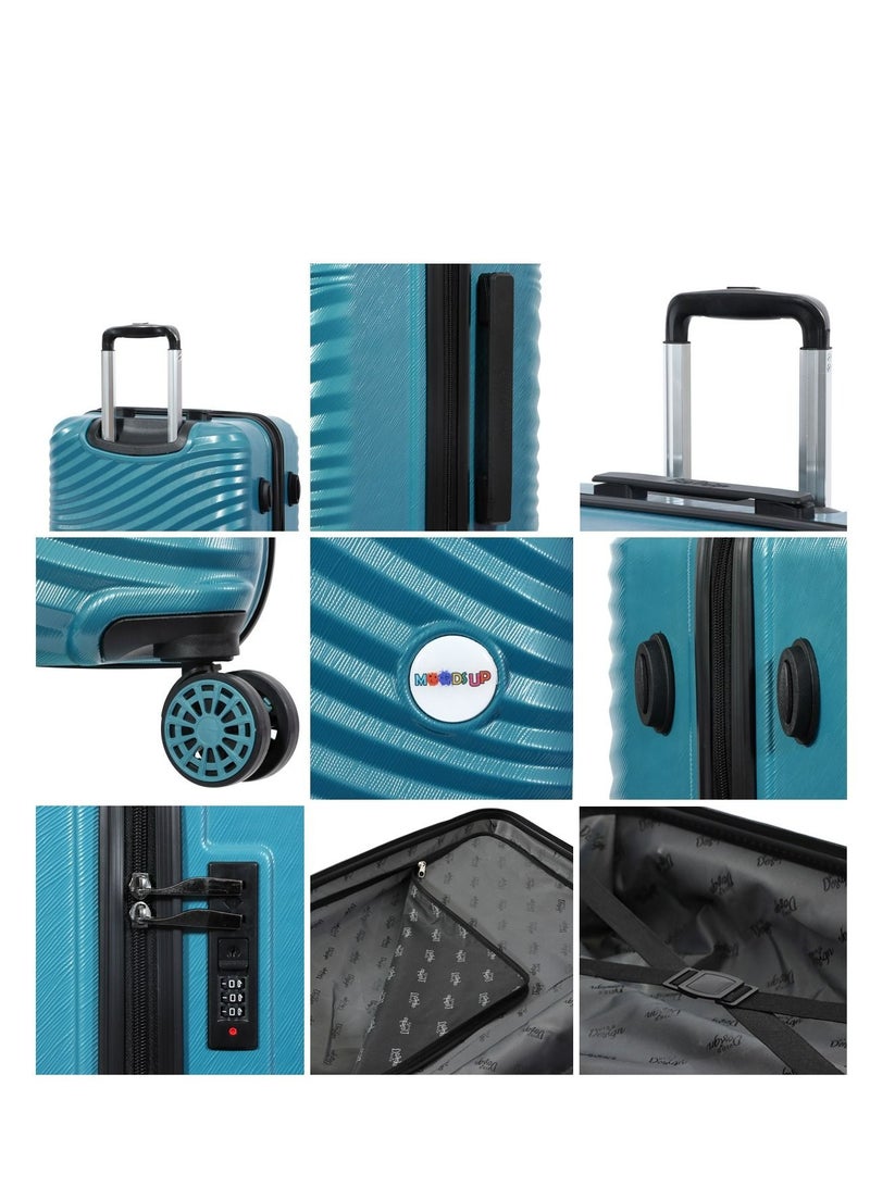 بيج ديزاين مجموعة حقائب السفر الصلبة من Biggdesign Moods Up، حقيبة سفر صلبة من مادة ABS بنسبة 100% مع عجلات دوارة 360 درجة، حقيبة سفر، نظام قفل TSA، خفيفة الوزن، 3 قطع، سعة حمل 20 - 30 - 45 كجم، أزرق فولاذي - Image 4