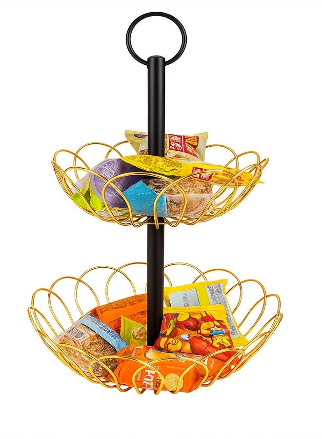 Kiwilon Round Fruit Basket For Dining Table And Kitchen I Electroplated Multipurpose Metal Hamper Fruit Basket I Hamper Basket For Gifting (GoldXBlack-2T) - Image 3