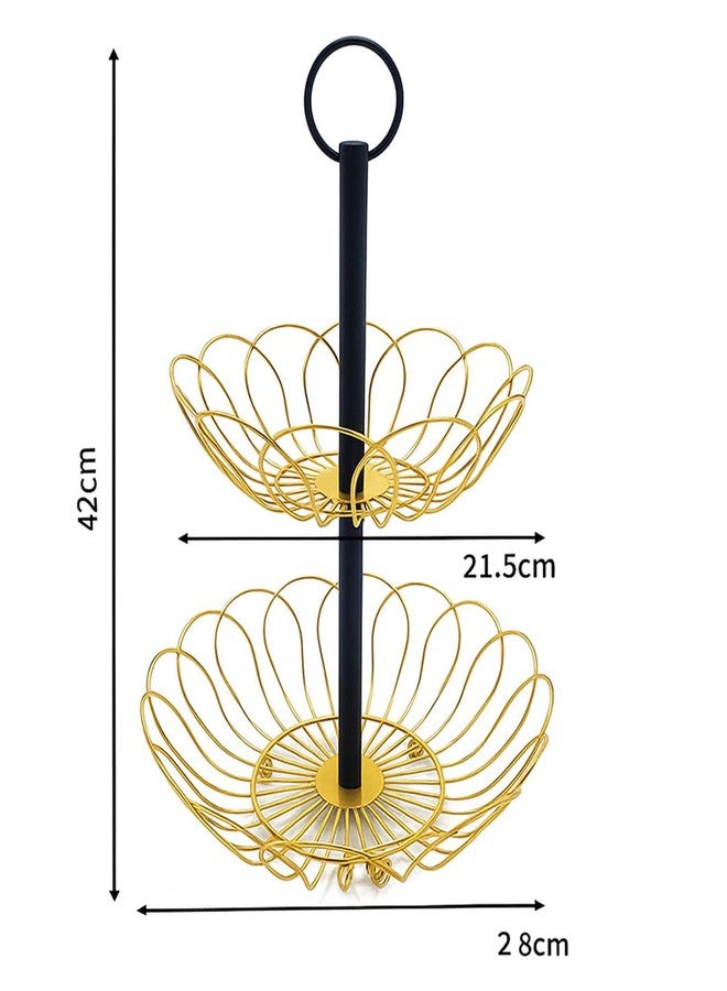 Kiwilon Round Fruit Basket For Dining Table And Kitchen I Electroplated Multipurpose Metal Hamper Fruit Basket I Hamper Basket For Gifting (GoldXBlack-2T) - Image 2