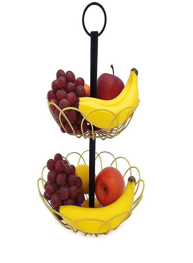 Kiwilon Round Fruit Basket For Dining Table And Kitchen I Electroplated Multipurpose Metal Hamper Fruit Basket I Hamper Basket For Gifting (GoldXBlack-2T) - Image 1
