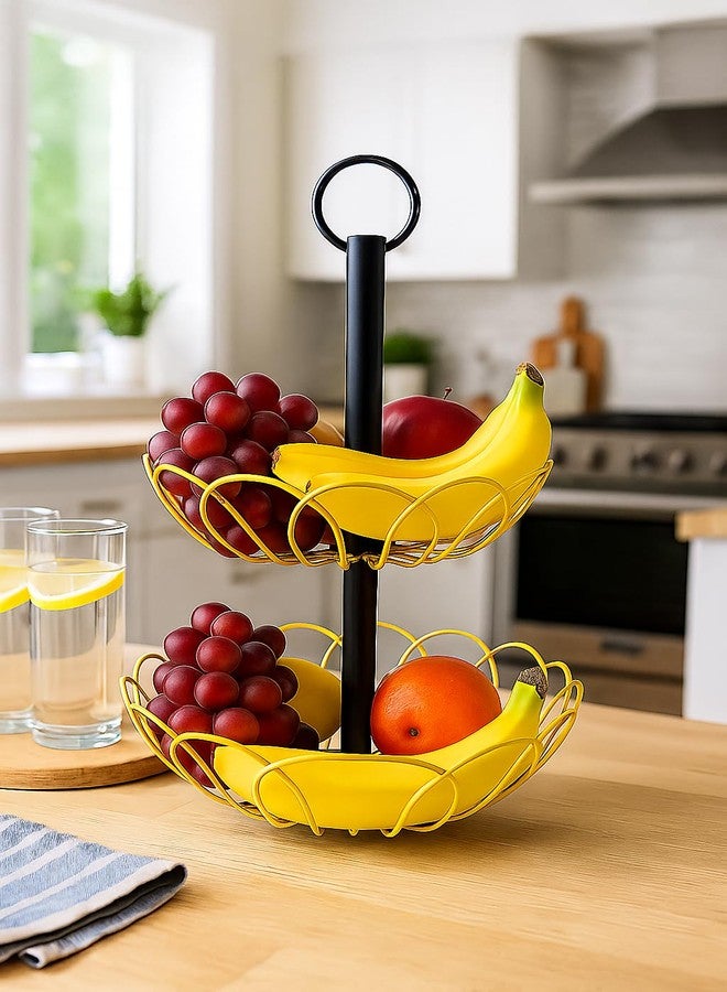 Kiwilon Round Fruit Basket For Dining Table And Kitchen I Electroplated Multipurpose Metal Hamper Fruit Basket I Hamper Basket For Gifting (GoldXBlack-2T) - Image 4