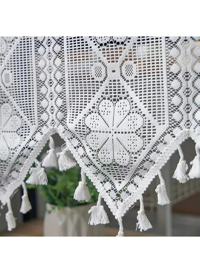 1 Piece White Floral Tassel Curtain Elegant Room Divider Sheer Window Treatment No Drill Rod Pocket Design Geometric Pattern Lightweight Machine Washable 70 87 by 23 62 Inch - Image 4